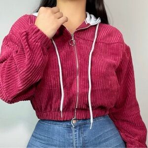 Women's Corduroy Bomber Jacket - Red